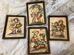Vintage Set of 4 Framed Hummel Style Children Prints by Evans